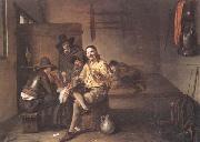 Pieter de Hooch A guardroom interior with an officer smiling and making a toast,together with a flute-player and other soldiers china oil painting reproduction